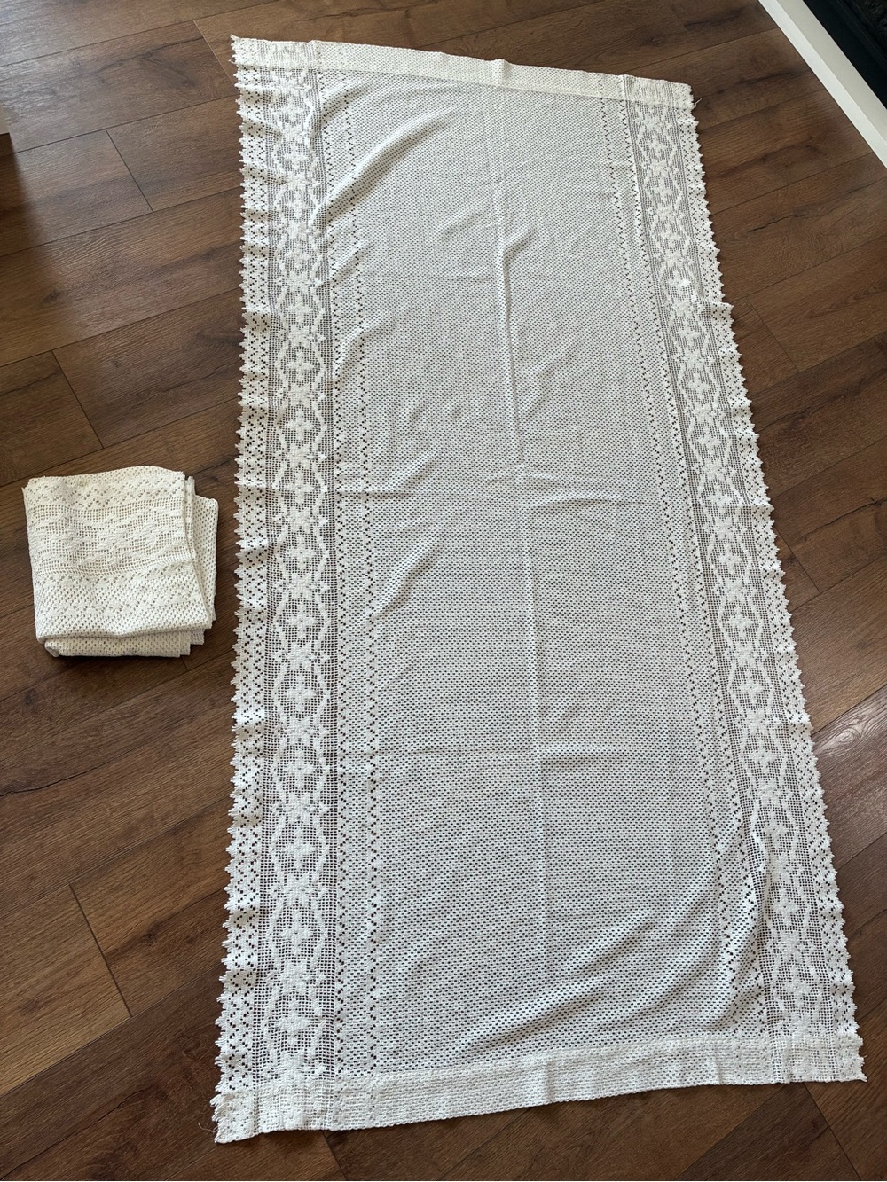 Off white Crochet Lace Curtain Set of Two Panels Vintage 76X38